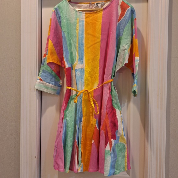 New Crosby Lucy Dress XS Pink Watercolor Abstract Linen Spring Easter Retail$268 - Picture 4 of 10